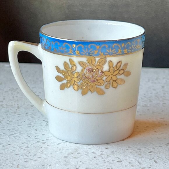 SGK China Porcelain Demitasse Cup With Gold Floral & Blue Band Design Occupied J - Picture 3 of 8